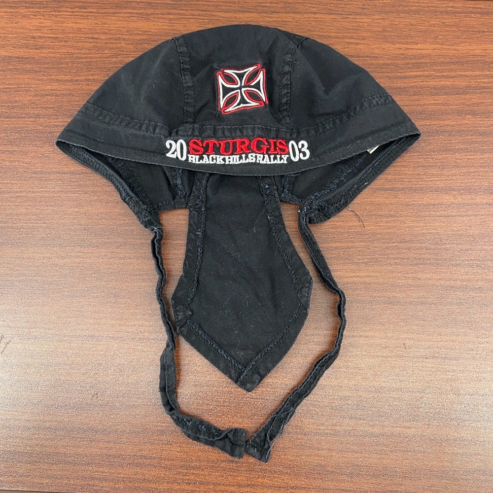 Y2K Capsmith Mens OS Sturgis Black Hills Rally 2003 Skull Motorcycle Cap/Doo Rag